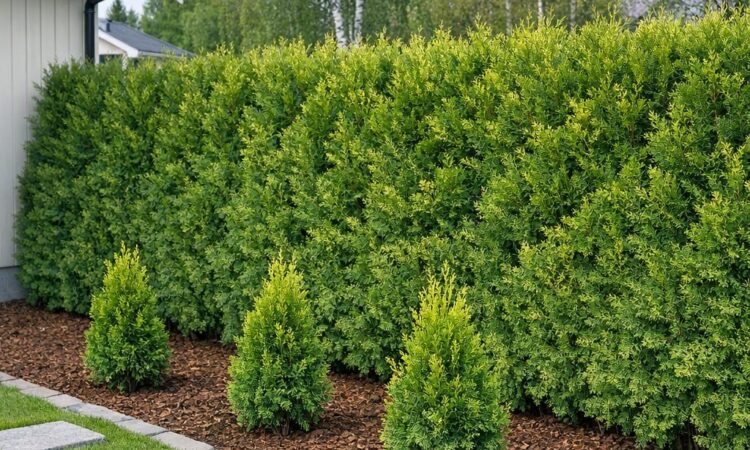 Høy vintergrønn hekk som vokser raskt